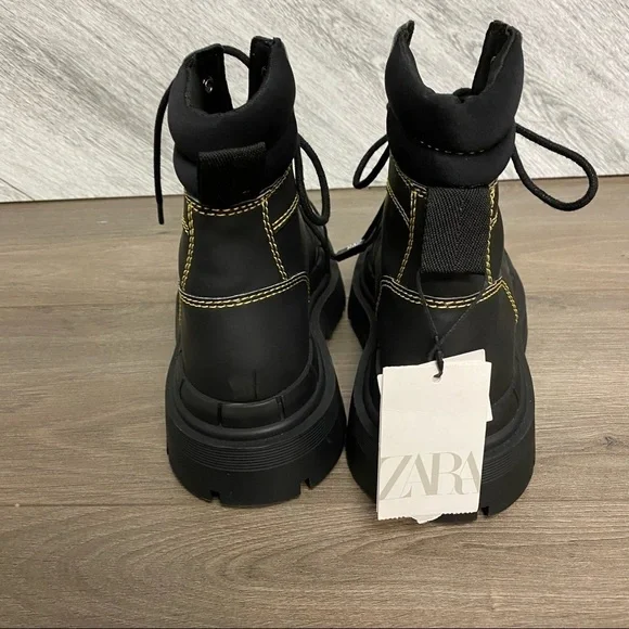 Zara | Low Heel Rubberized Lug Sole Ankle Combat Boots Size 6 NEW - Picture 8 of 10